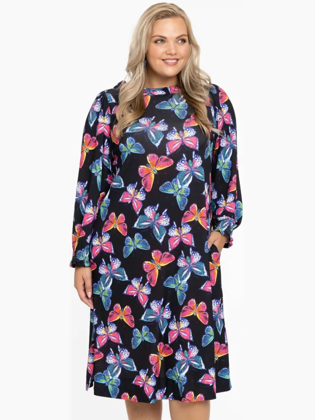 Yoek BUTTERFLIES jurk zwart