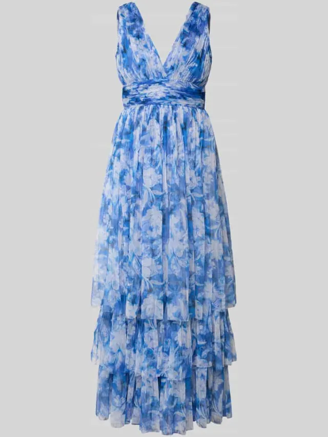 Lace & Beads Avondjurk met volantzoom en V-hals blauw, foto 2