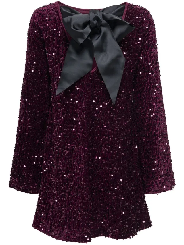 Only ONLANIKA SEQUINS LS BOW DRESS WVN CS - Dames - Mini jurken Winetasting