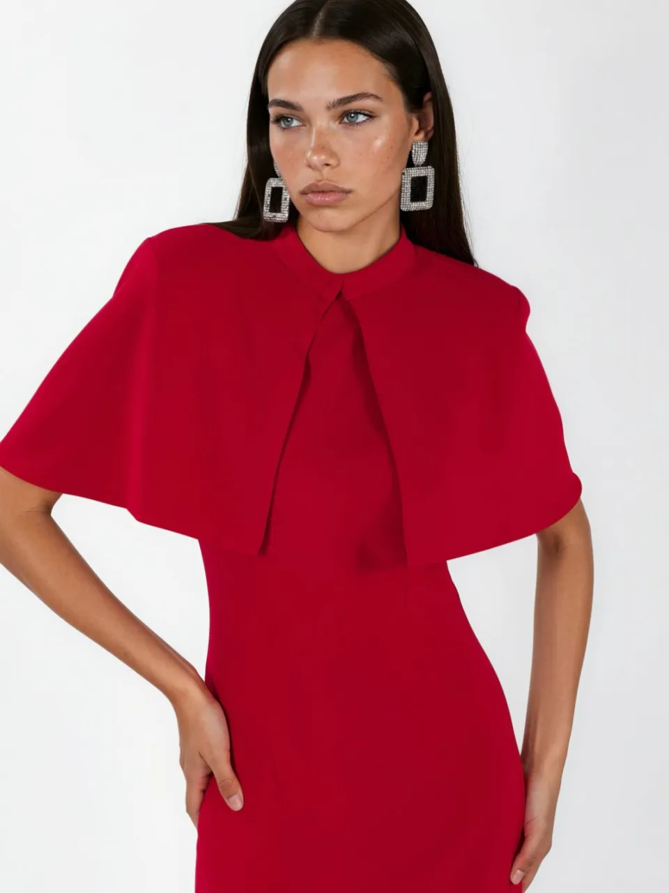 Hiccup Maxi Jurk met Crewneck en Cape Accessoire rood, foto 2