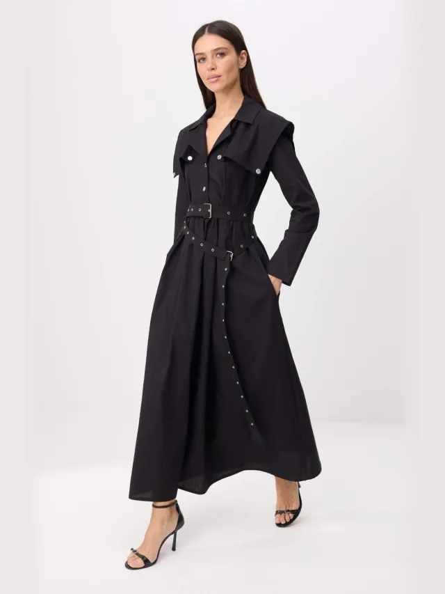 Trendyol Modest Dames Zwart Effen Maxi Lang Skater Modest Jurken