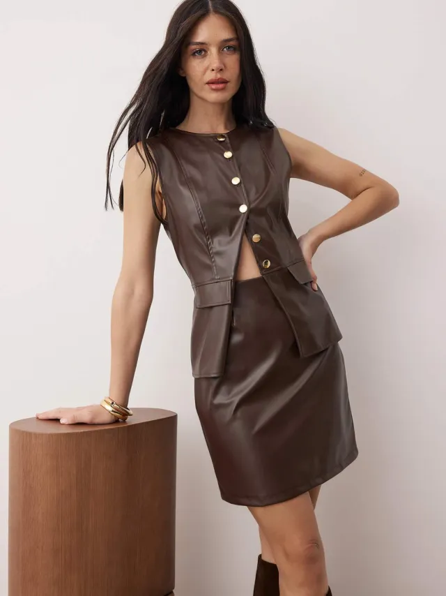 Trendyol TRENDYOLMİLLA Dames Bruin Effen Kort / Mini Mouwloos Avond / Dagelijks Bodycon Jurken