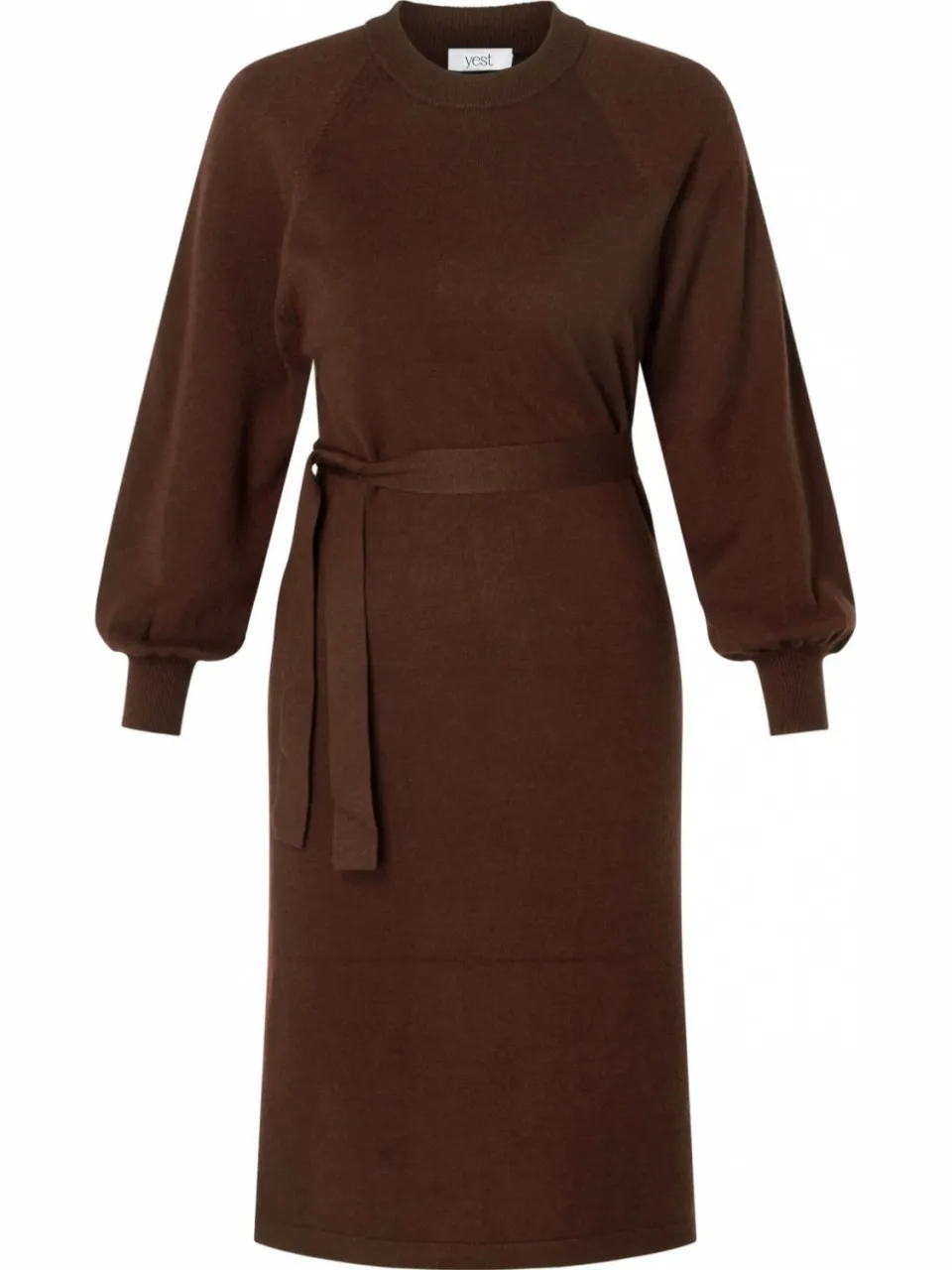 Yest Curve Plus Size gebreide midi jurk met ceintuur - roodbruin, foto 2