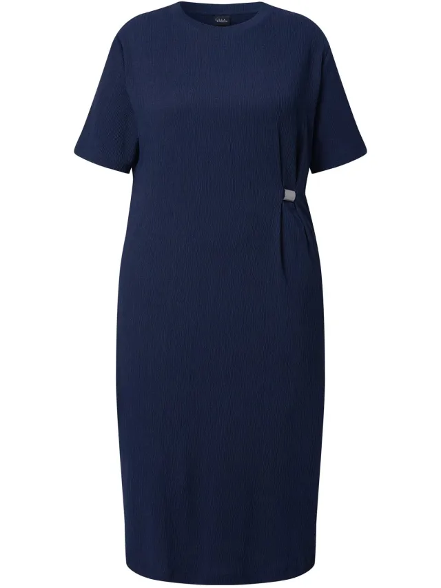 Ulla Popken Dames - Midi-jurk structuur ronde hals oversized korte mouwen - Marine - Maat 58+
