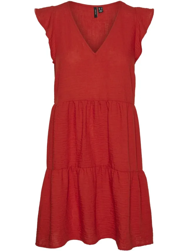 Vero Moda VMKITA SS FRILL V-NECK DRESS WVN EXP GA - Dames - Mini jurken aura orange