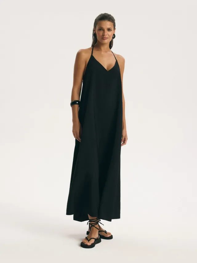 ESOTIQ Colette - Maxi-jurk - Zwart - Verstelbare bandjes - Open rug