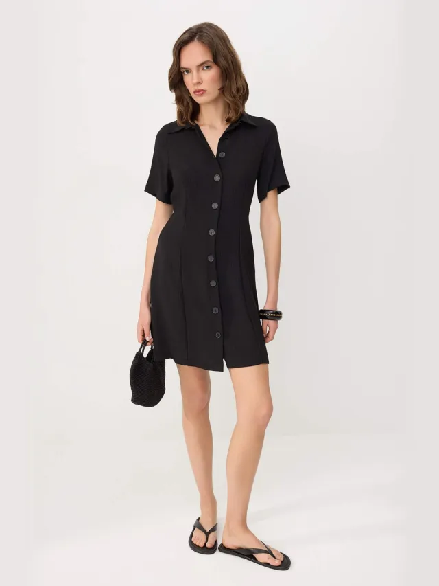 Trendyol TRENDYOLMİLLA Dames Zwart Effen Kort / Mini Kort Blousejurk Jurken
