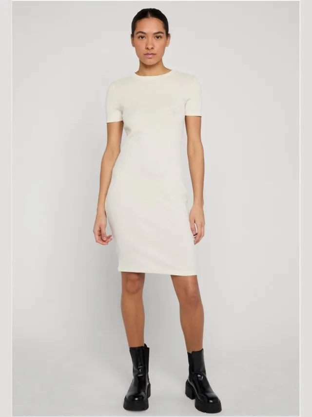 Urban Classics Basic Slim Fit TShirt Dress Korte jurk - XS - Creme