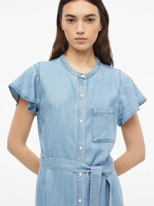 S.Oliver relaxed fit midi jurk met ceintuur - lichtblauw denim, foto 2
