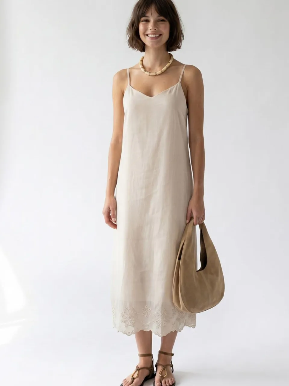 Mixray Geborduurde A-lijn Midi Slipdress steen, foto 2