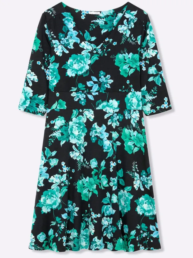 Jersey jurk zwart geprint, foto 2