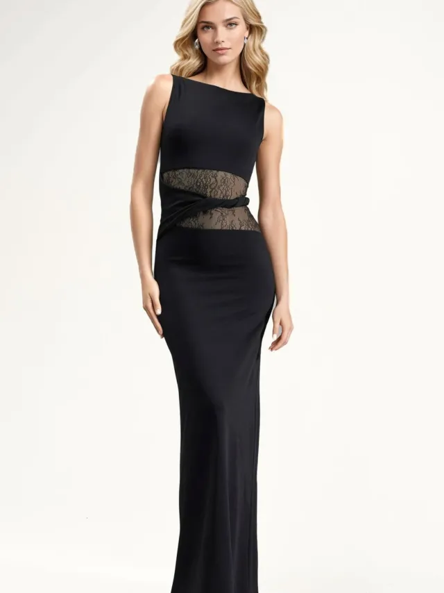 Hiccup Kanten Cut-Out Gedetailleerde Maxi-jurk Zwart