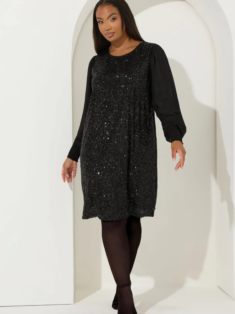 Yours Zwarte Sequin Swingjurk, foto 2