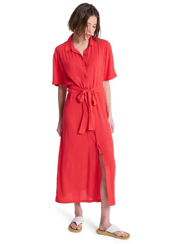 Roxy Island Escape Solid Jurk Met Korte Mouwen Rood S Vrouw Hibiscus