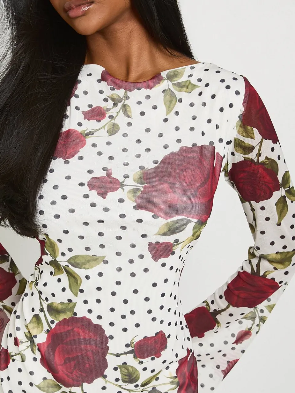 boohoo Dames Gebloemde Polkadot Mini-jurk Met Uitlopende Mouwen ivoor, foto 4
