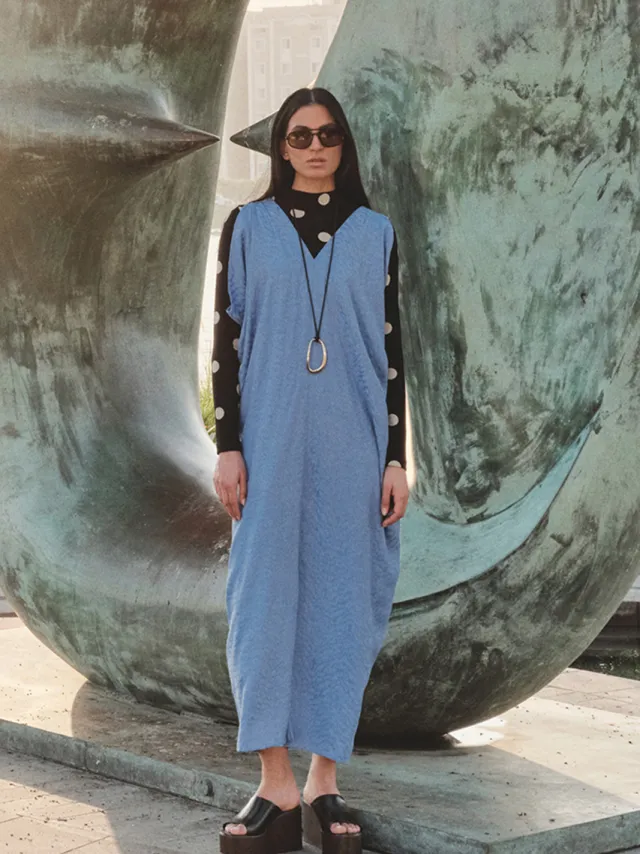 Trendyol Modest Dames Blauw Effen Maxi Mouwloos Casual Recht Modest Jurken, foto 2