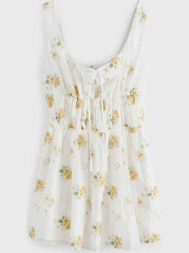 Next Dames - Tabitha Simmons X Next mini-jurk met vierkantge hals en bloemenprint - Wit White Embroidered Floral