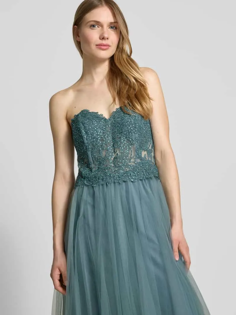 Mascara Off shoulder-avondjurk met kant en siersteentjes mintgroen, foto 4
