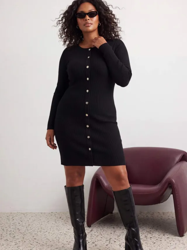 Trendyol Curve Dames Zwart Effen Kort / Mini Lang Bodycon Grote maten Jurk, foto 2
