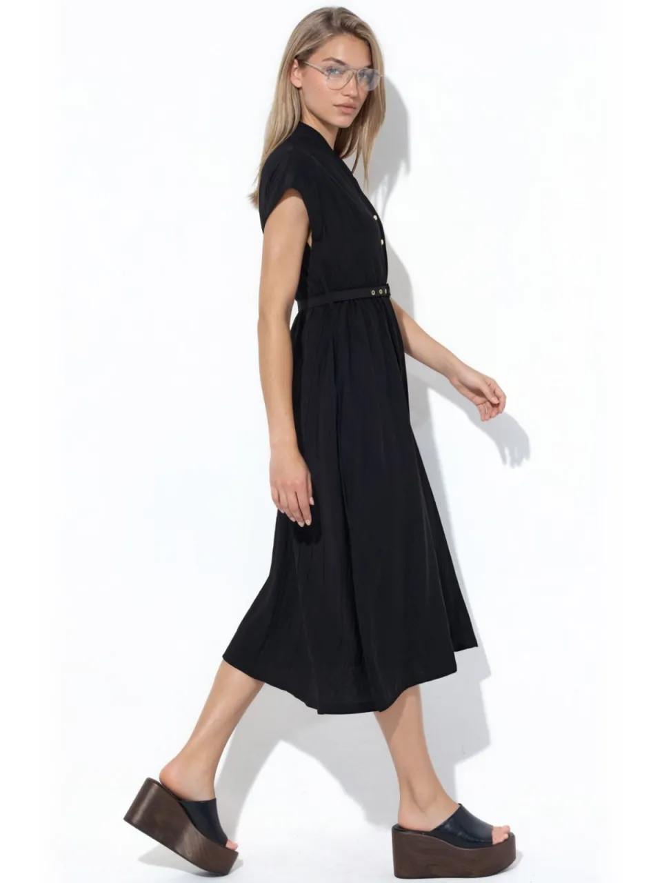 Busem Textured Gelaagde Maxi Jurk zwart, foto 2