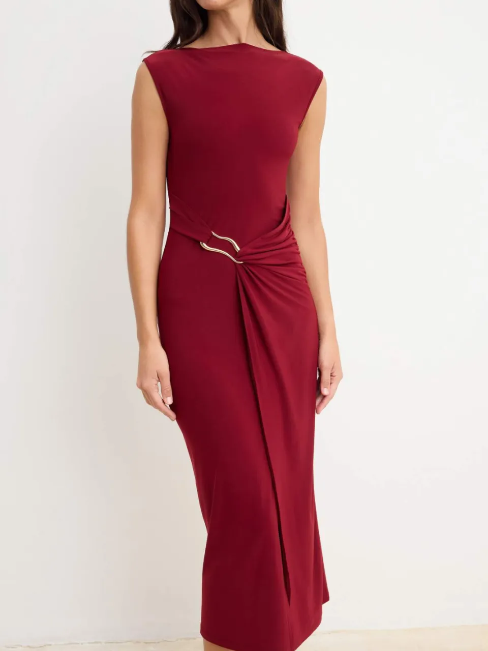Trendyol TRENDYOLMİLLA Dames Bordeaux Effen Maxi Mouwloos Stijlvol/Avond Bodycon Jurken, foto 2