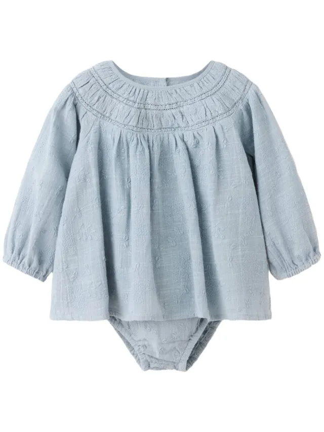 Mango korte A-lijn babyjurk met borduursel blauw