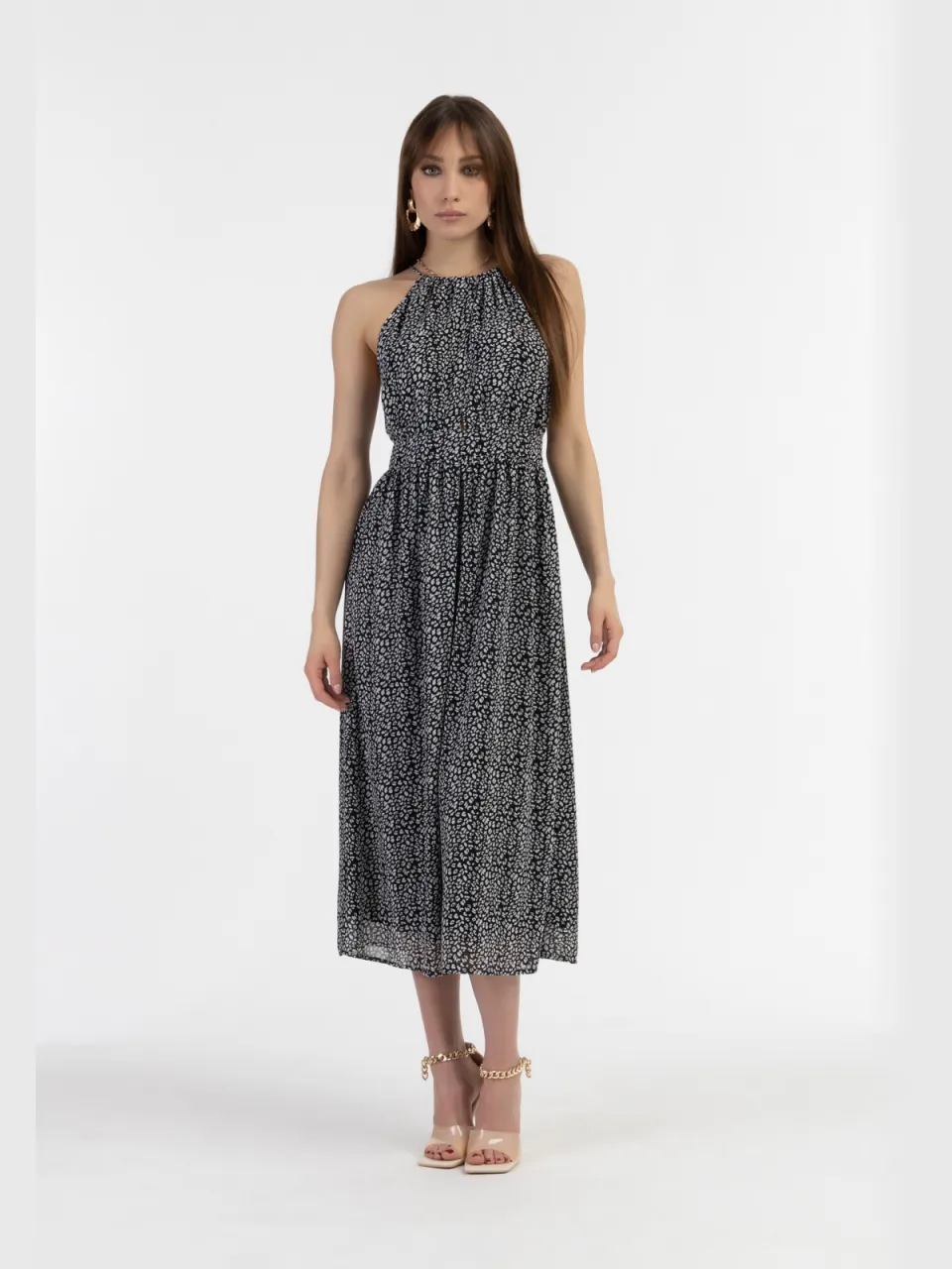 Faina Midi-jurk van chiffon Dames zwart wit Zwart/Wit