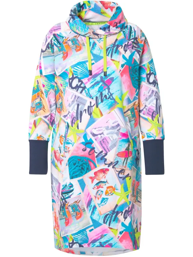 Laurasøn Dames - Sweatjurk capuchon lange mouw OEKO-TEX - Lagune - Maat 44+