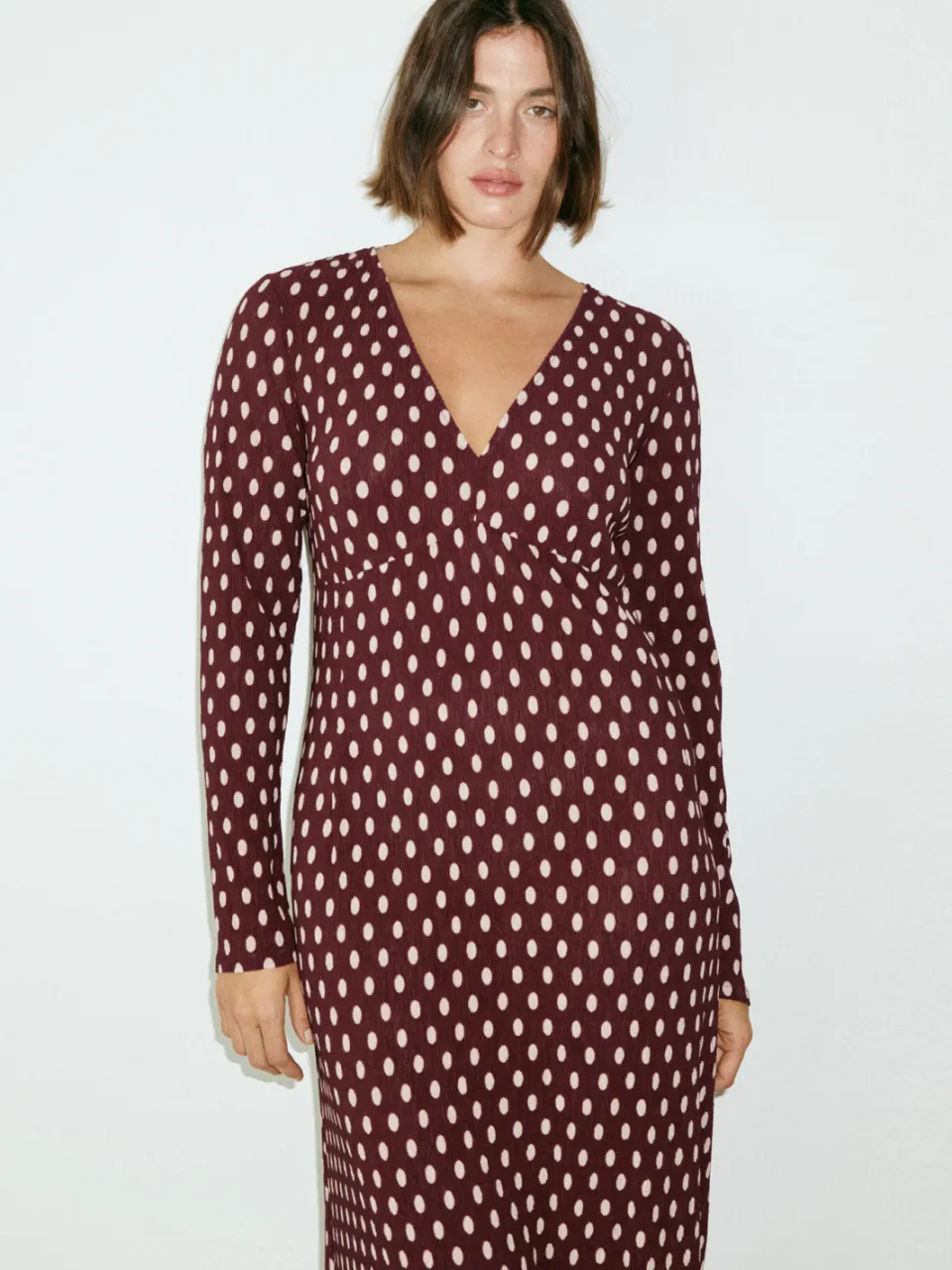 Mango midi jurk met stippen - donkerrood, foto 6