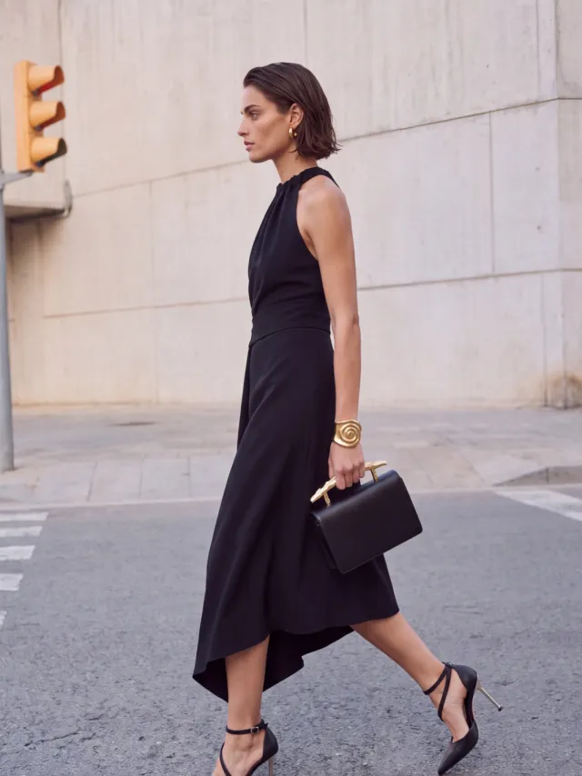 Trendyol TRENDYOLMİLLA Dames Zwart Effen Midi Mouwloos Asymmetrisch Jurken, foto 2
