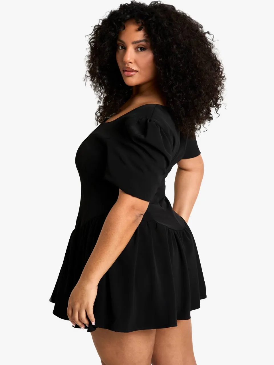 boohoo Dames Plus Jurk met Vierkante Hals, Drop Hem en Skaterrok zwart, foto 2