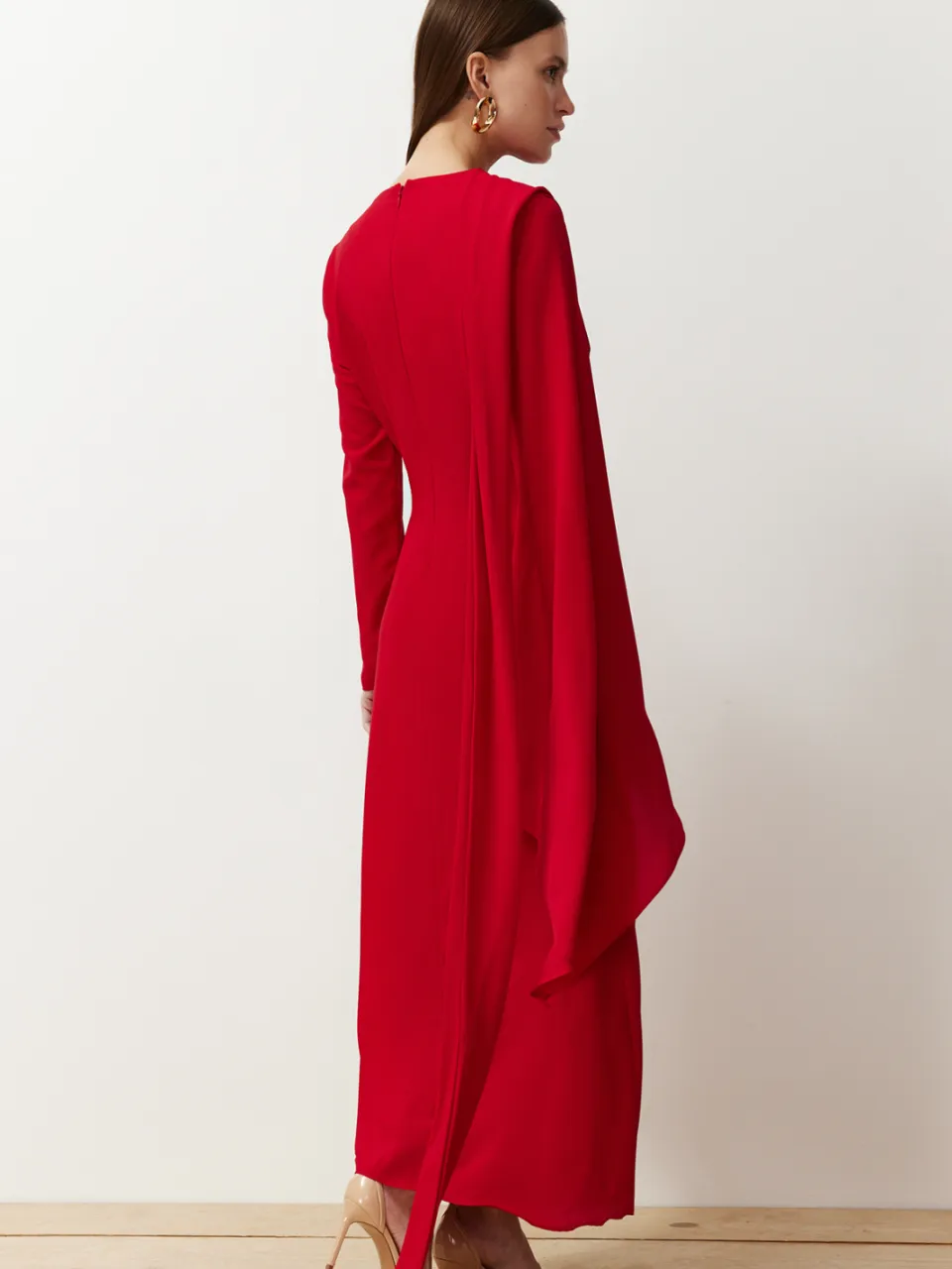 Trendyol Modest Dames Rood Effen Maxi Lang Stijlvol/Avond Recht Modest Avond Jurken, foto 2