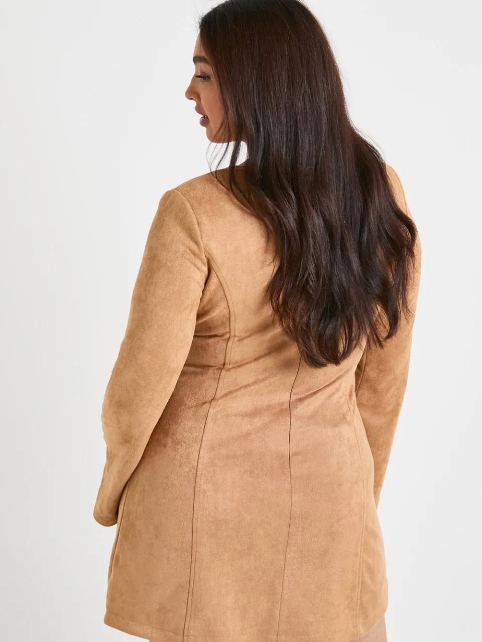 boohoo Dames Plus Synthetique A-lijn mini-jurk met uitlopende mouwen camel, foto 3