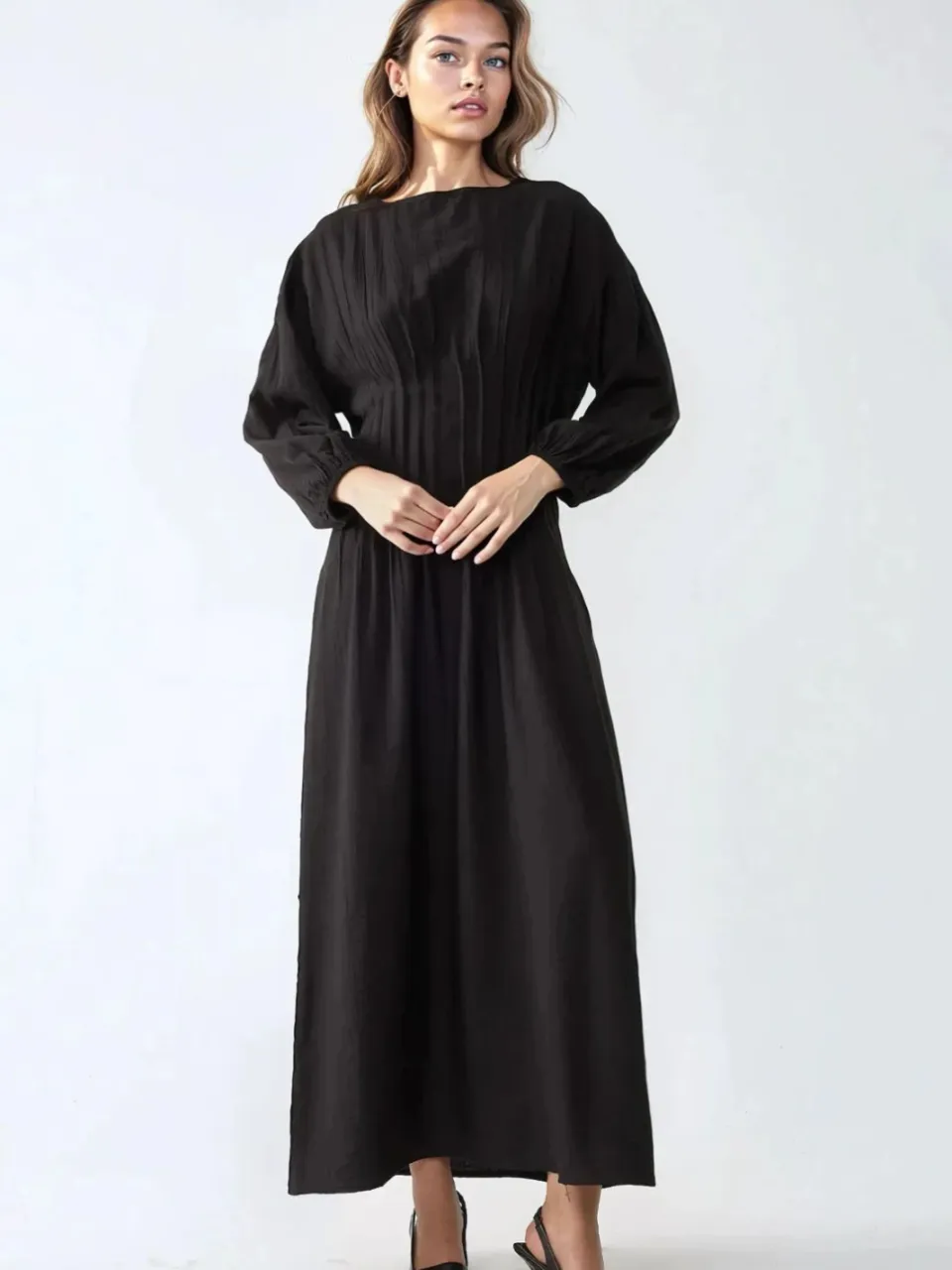 Hiccup langen mouwen crew neck maxi jurk zwart, foto 2