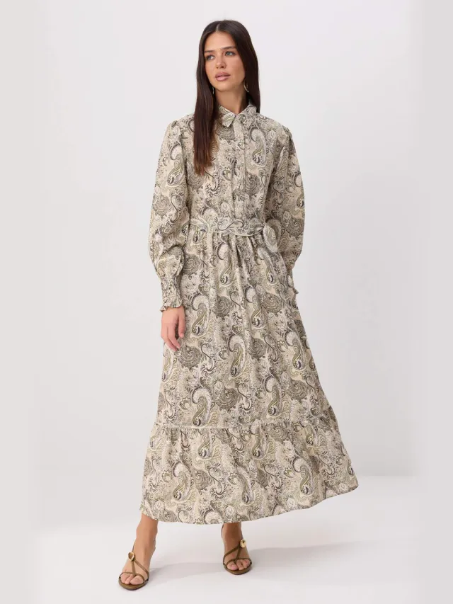 Trendyol Modest Dames Kaki Paisley Maxi Lang A-lijn Modest Jurken