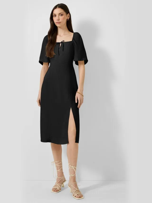 QS female - Viscosemix jurk met smokdetail zwart