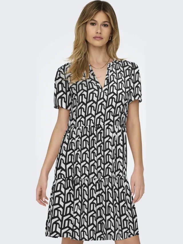 Only ONLZALLY LIFE S/S THEA DRESS NOOS WVN - Dames - Mini jurken Black;Tammi Graphic