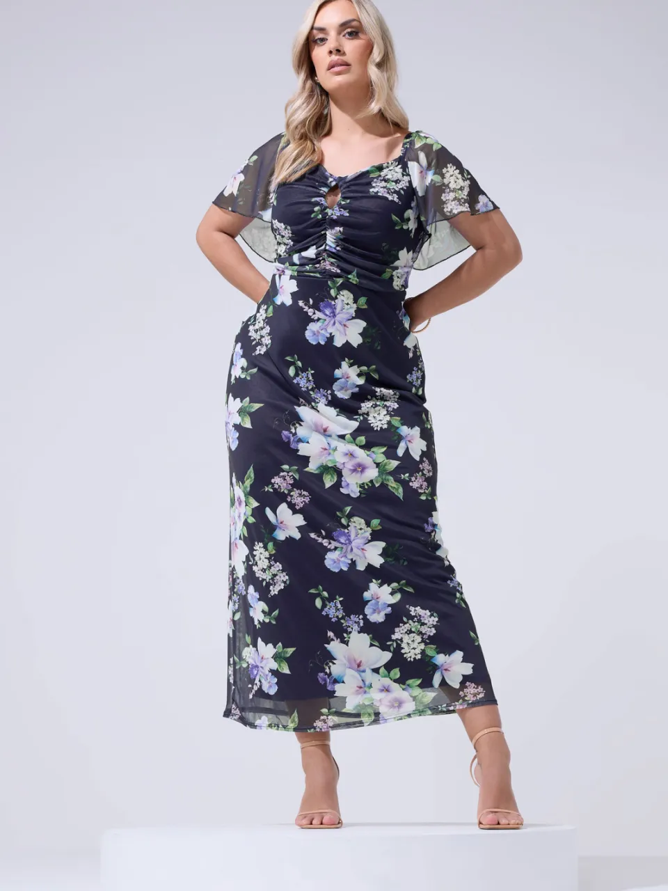 Yours London Marineblauwe Maxijurk Met Bloemenprint En Sleutelgatdetail-56, foto 2