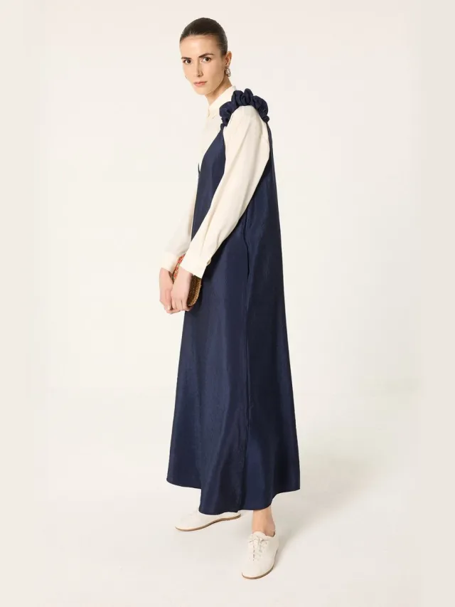 TOUCHÉ PRIVÉ Cupro gilet met geplooide schouders - Marineblauw - Dames