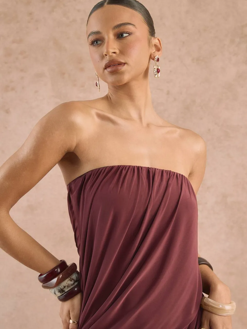 boohoo Dames Bandeau Mini Jurk Met Gedrapeerde Details fig, foto 4