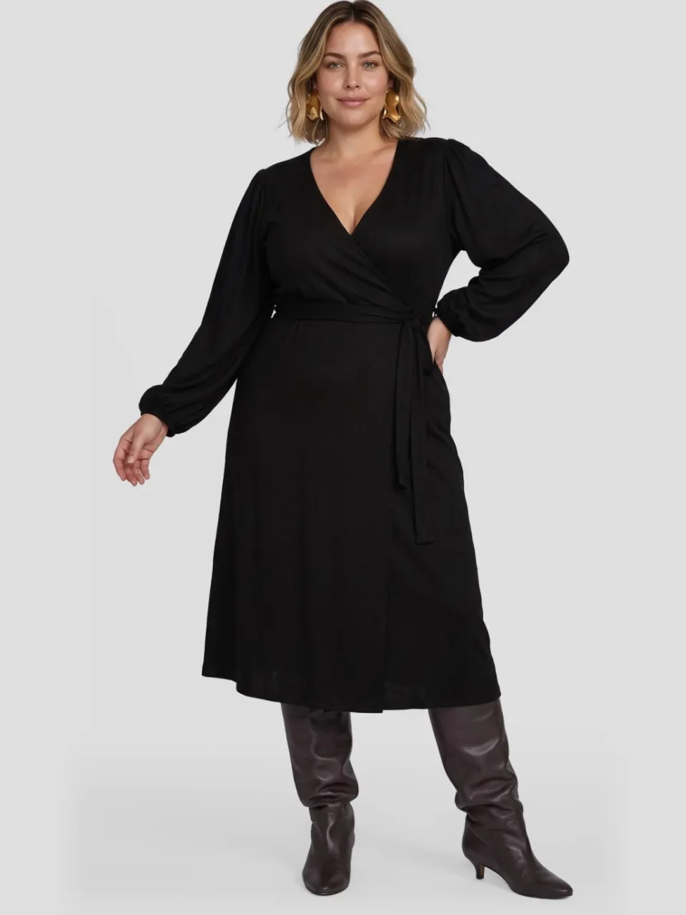 GREAT LOOKS midi overslagjurk zwart, foto 3