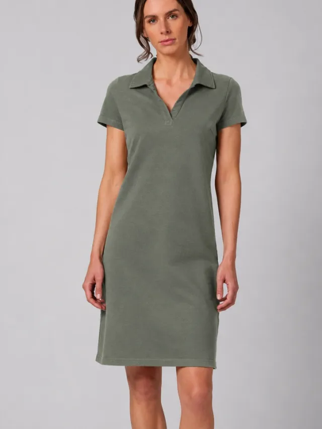 HempAge dames vegan Jurk Timeless Summer Platte Kraag Mosgroen