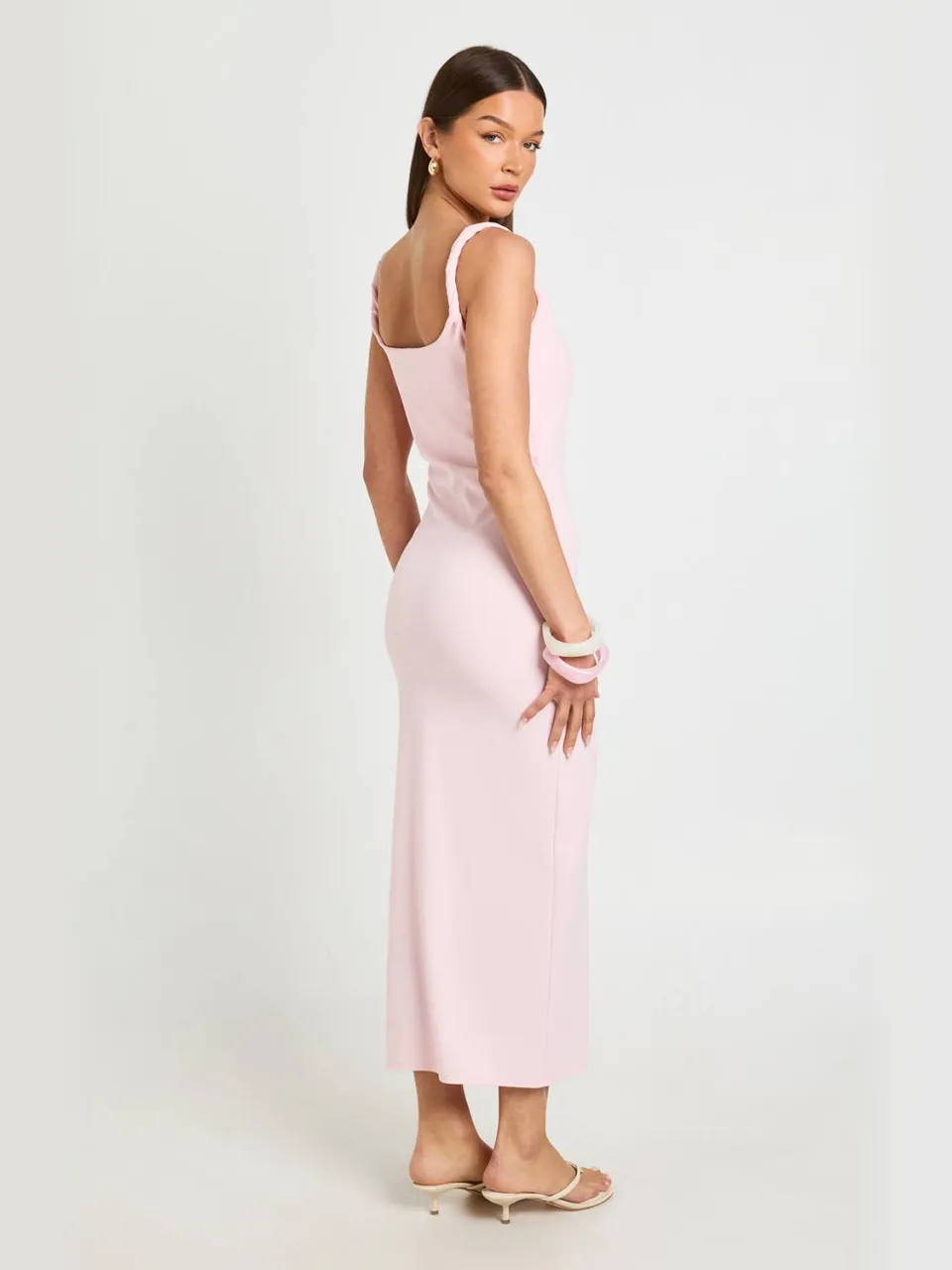 boohoo Dames Jersey Crepe Midaxi Jurk Met Gedraaide Bandjes pastelroze, foto 2