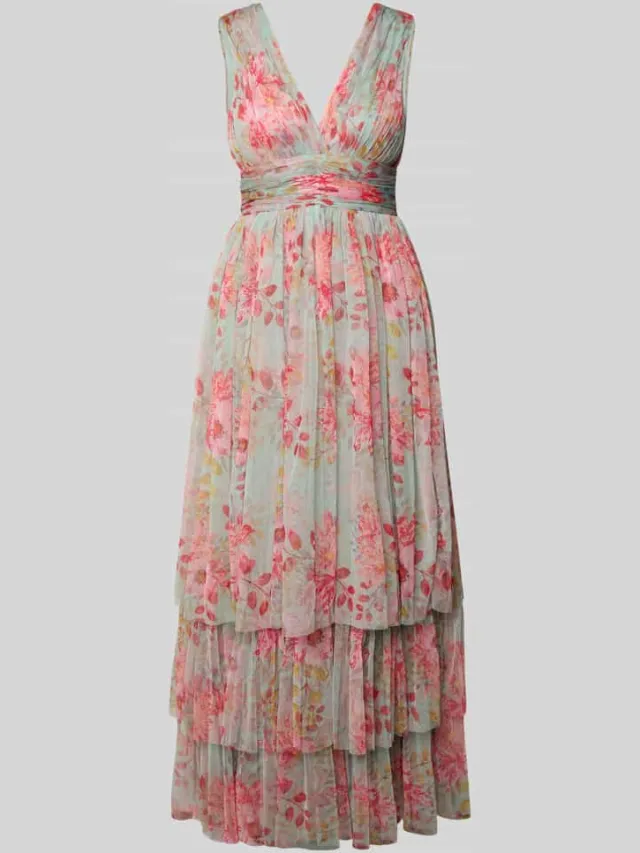 Lace & Beads Avondjurk met volantzoom en V-hals lichtrood, foto 2