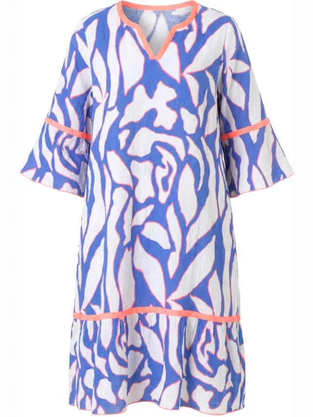 Laurasøn Dames - Mousseline-jurk 3/4-mouwen - Blauwviolet - Maat 40+