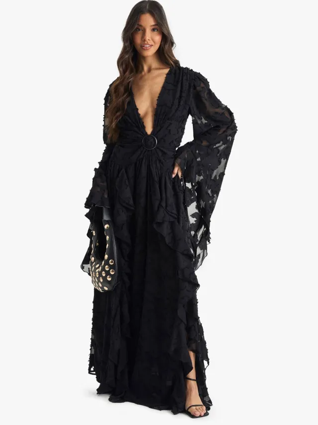 boohoo Dames Maxi-jurk met textuur, split en uitgesneden details Zwart