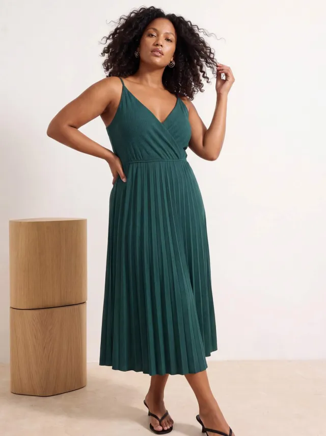 Trendyol Curve Dames Groen Effen Midi Mouwloos Casual A-lijn Grote maten Jurk