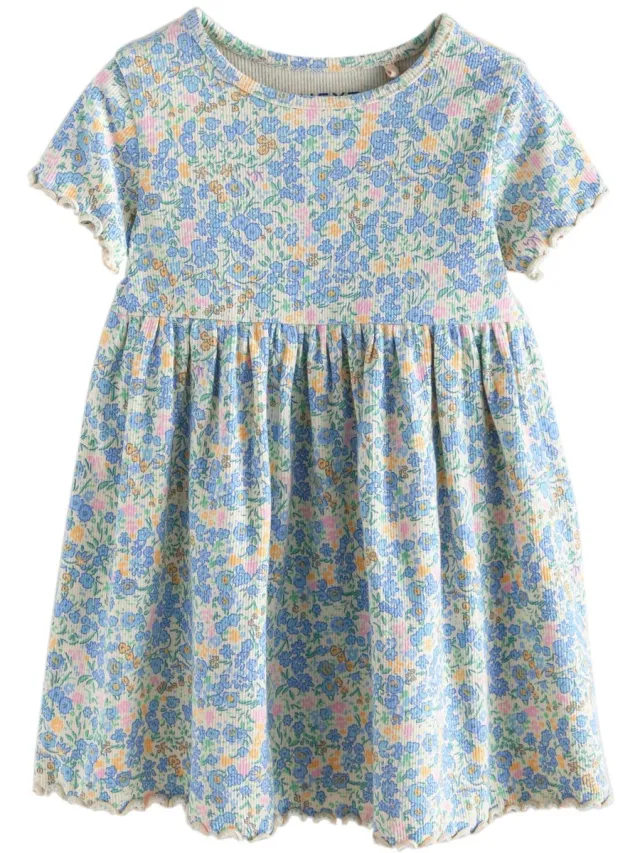 Next Meisjes - Geribde jersey jurk - Blauw Blue