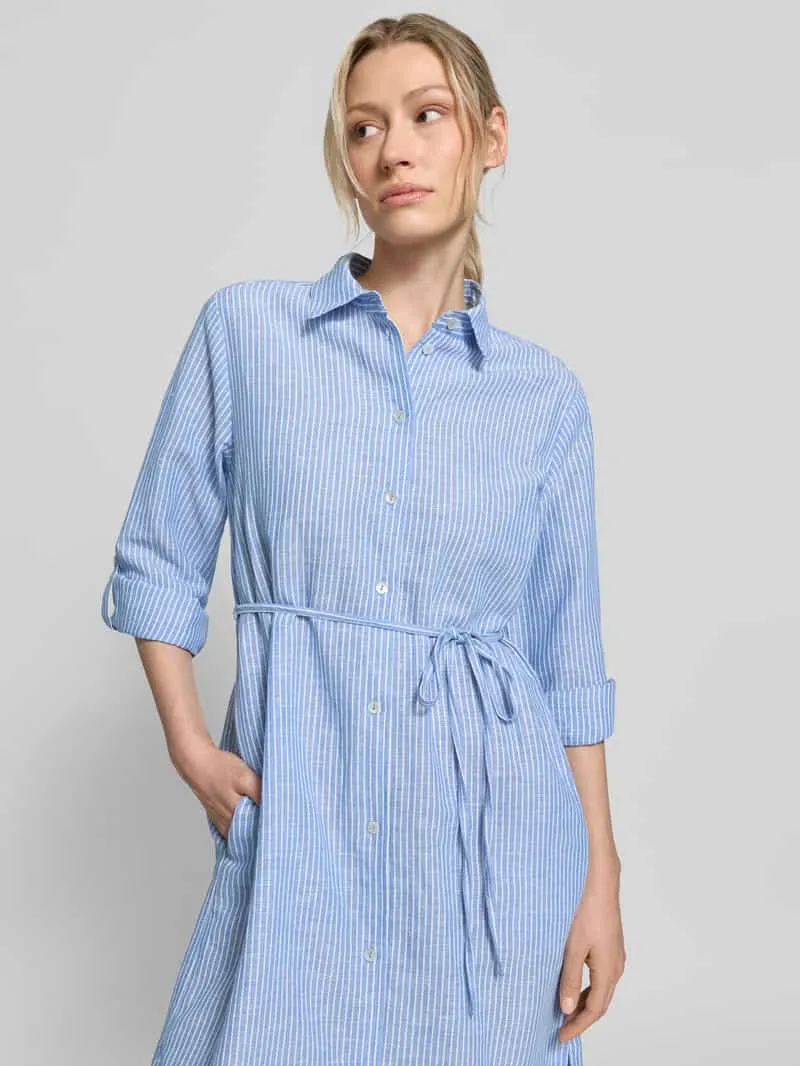 Christian Berg Woman midi-jurk van puur linnen in langärmelig design blauw, foto 5