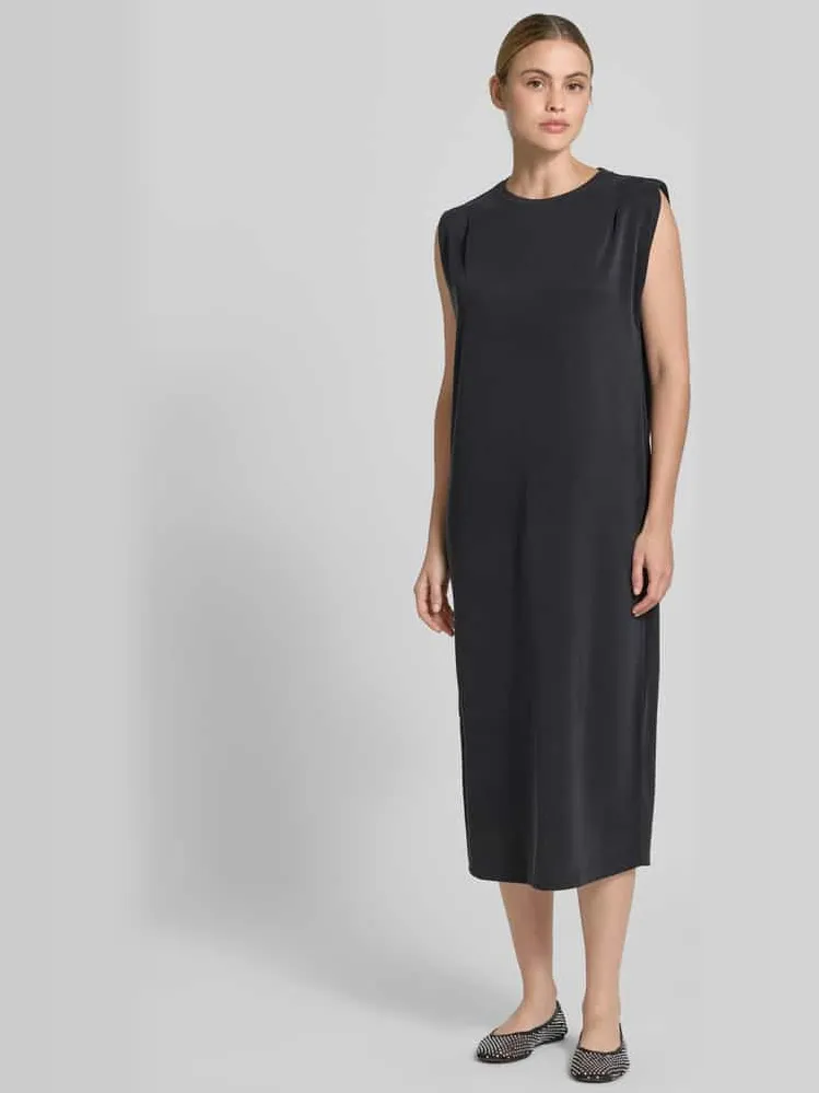Jake*s Collection midi-jurk van modalmix met ronde hals Zwart
